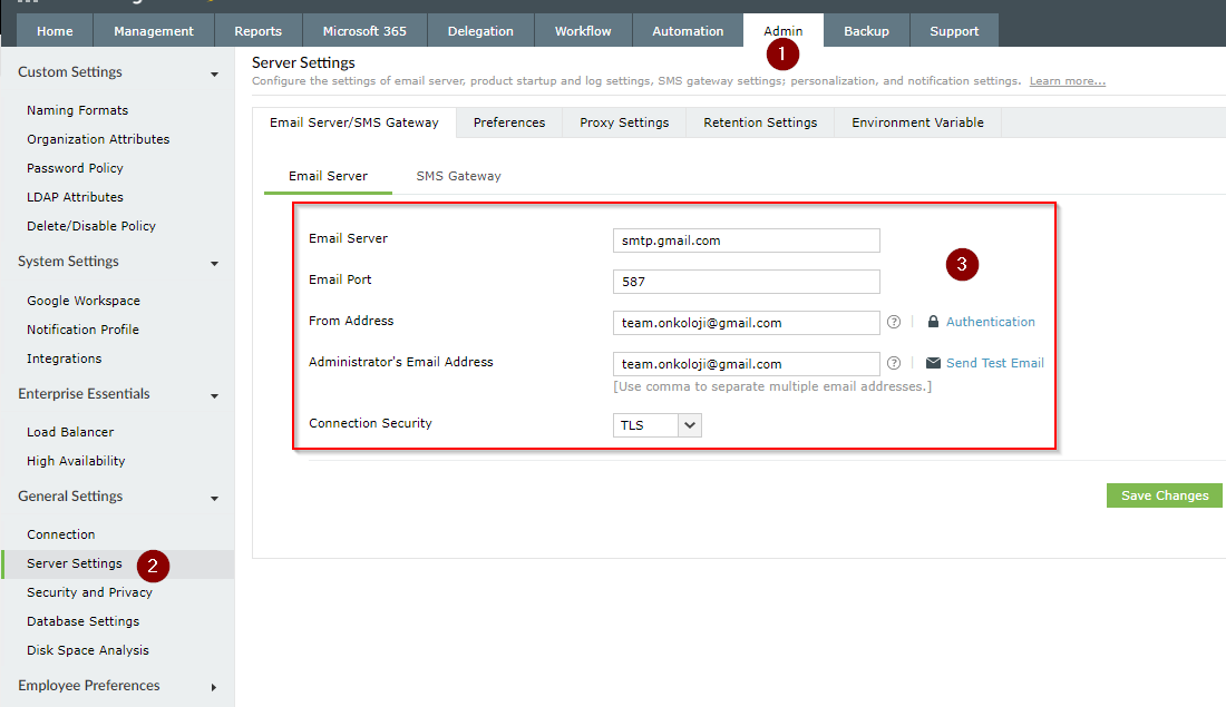 ADManager Plus Notification Settings