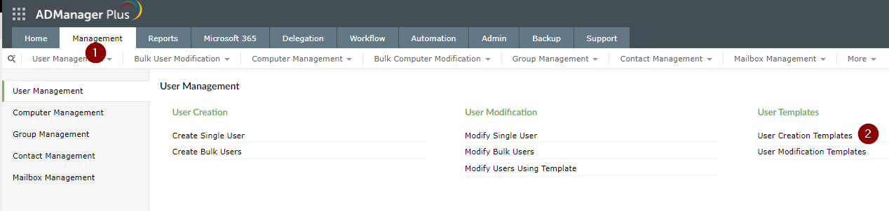 ADManager Plus User Modification Templates