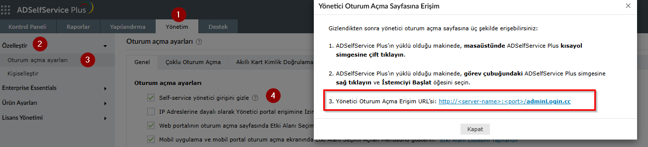 adselfservice logon settings