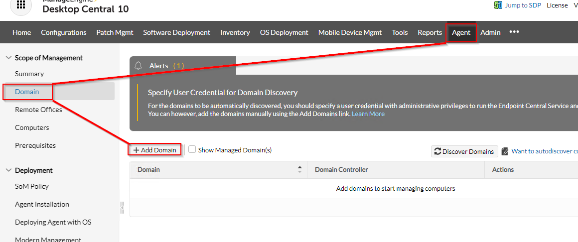 Endpoint Central Add Domain