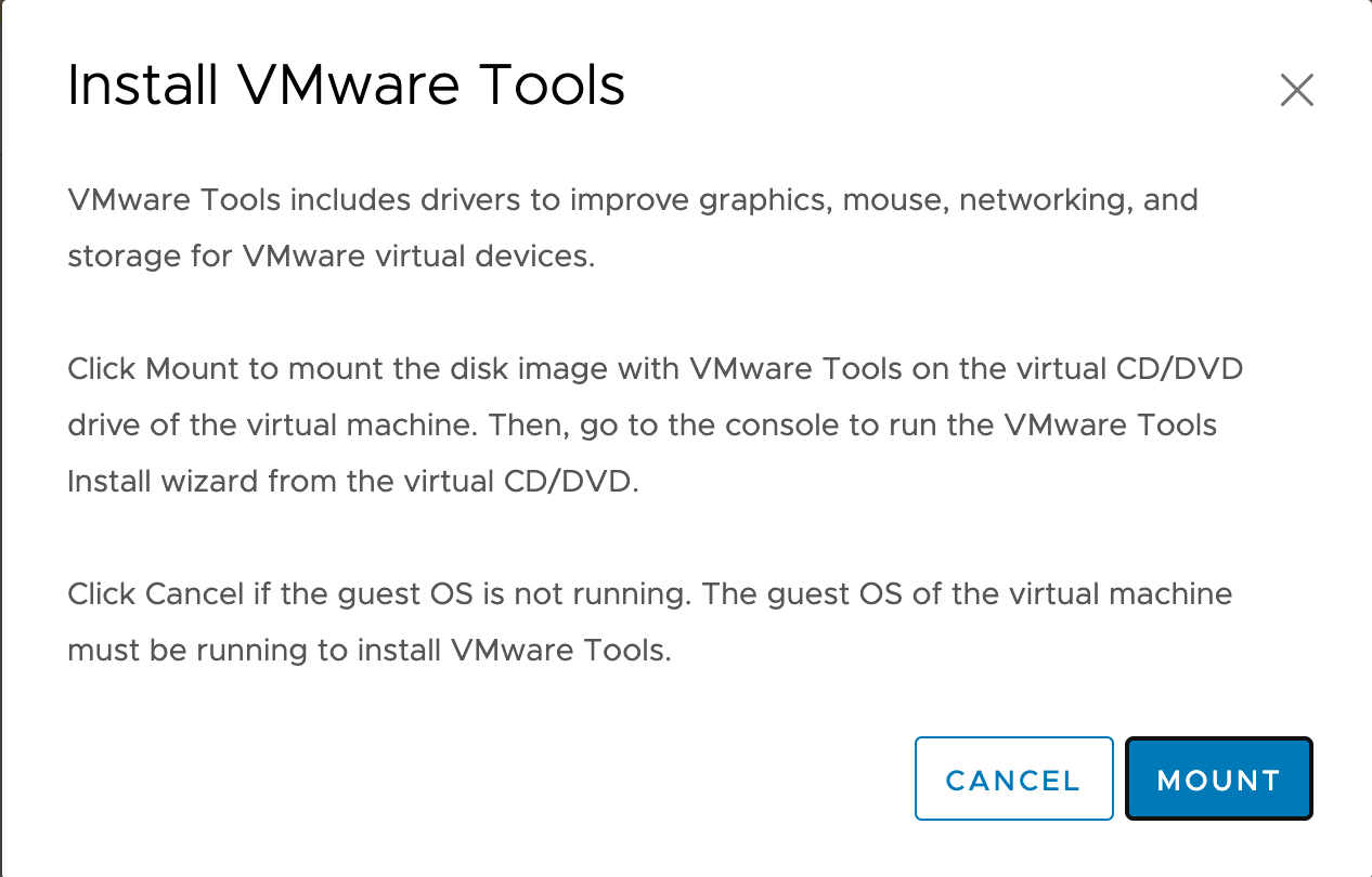 VMware araçları için yükleme yönergelerini gösteren ekran görüntüsü.