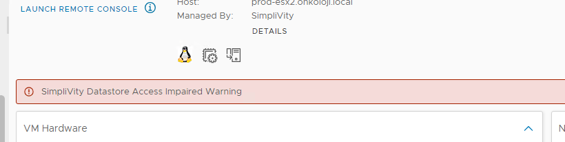 SimpliVity Datastore Access Impaired Warning