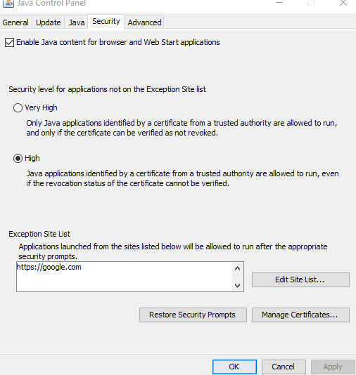 GPO Java Security Settings