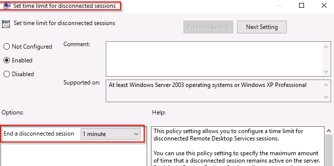 RDS Session Time Limits Ayarları