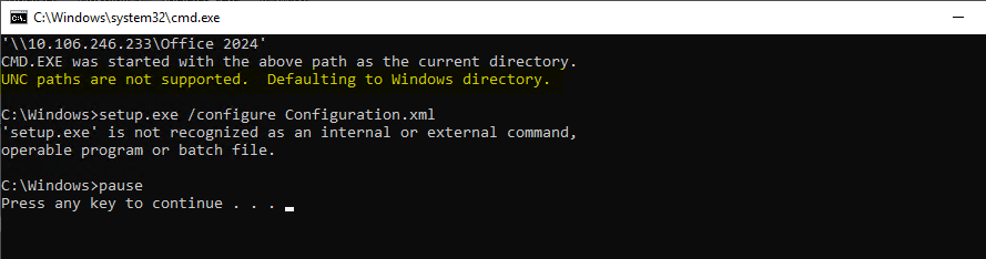 network share UNC paths not supported