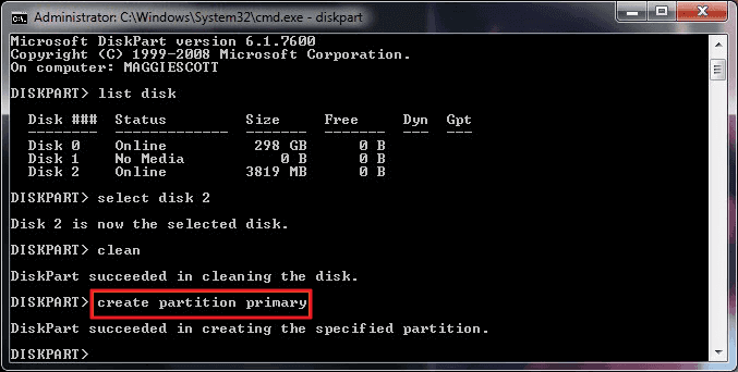 diskpart formatting