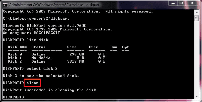 diskpart formatting
