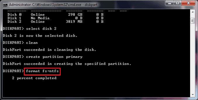 diskpart formatting