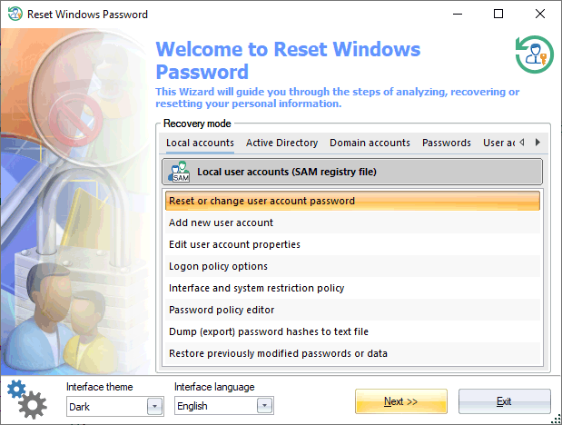 windows reset password