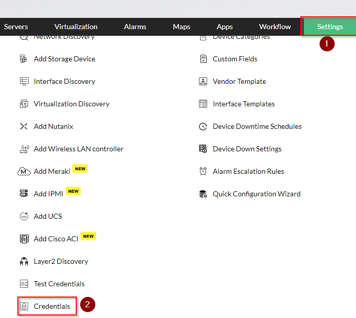 opmanager add credentials
