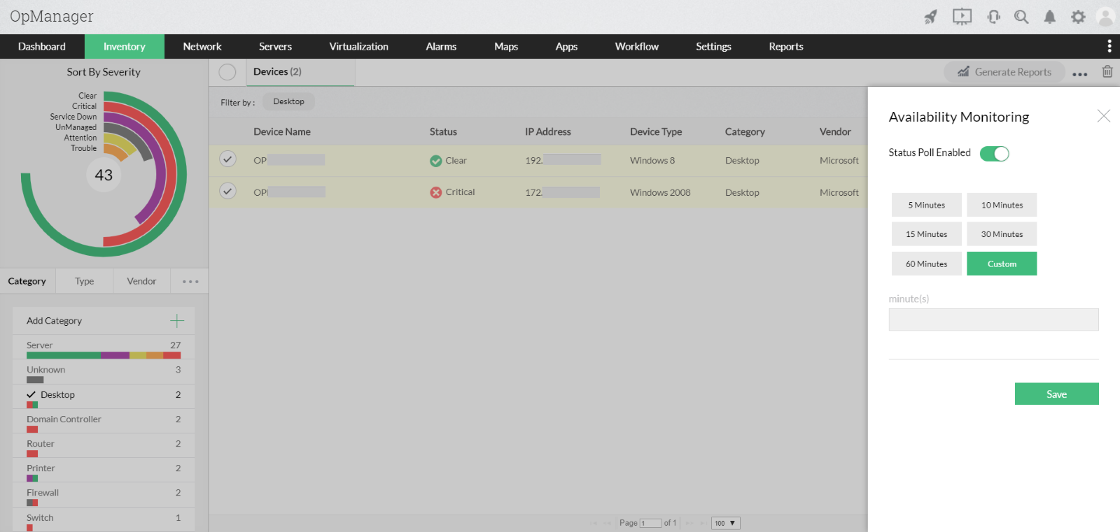 Opmanager Device Monitoring Interval