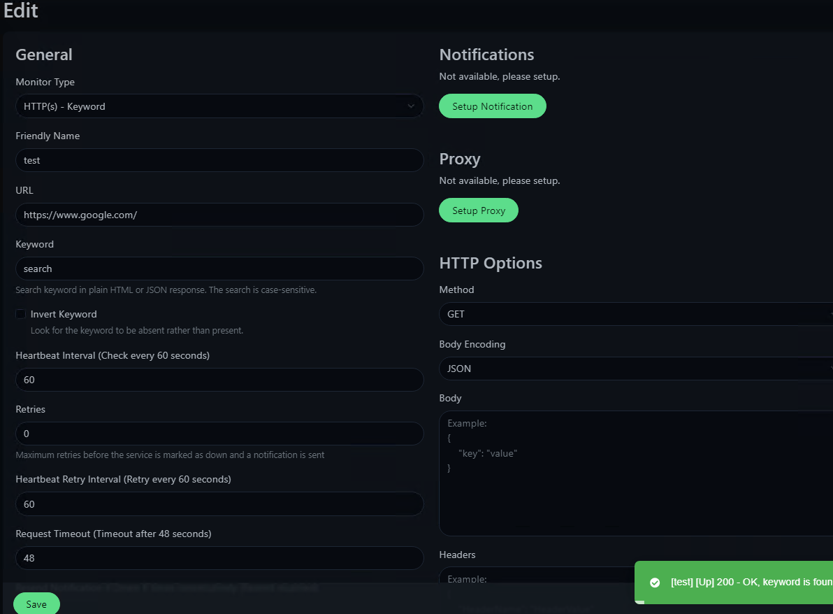 Uptime Kuma Keyword Monitor