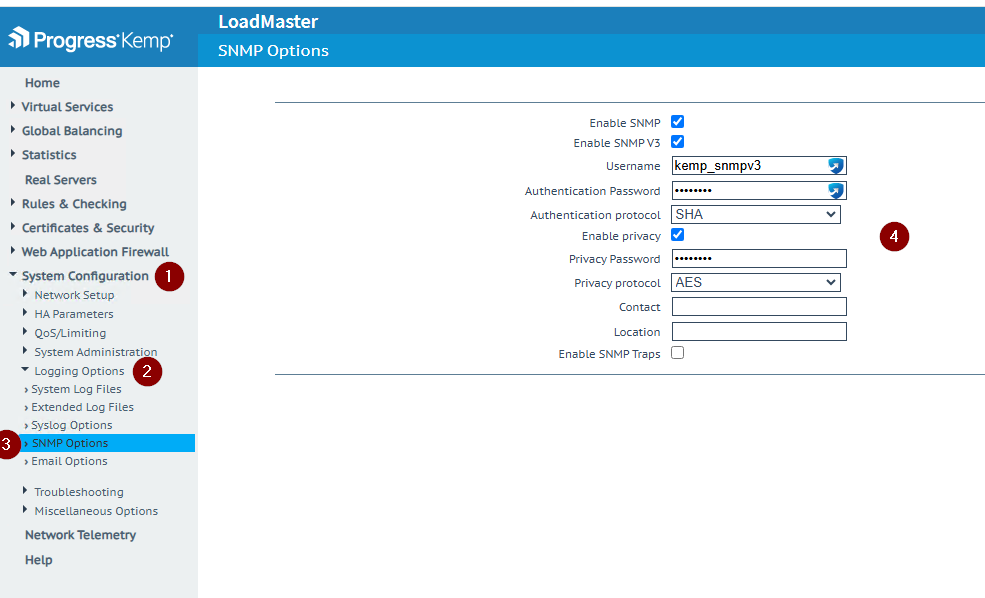 kemp configure snmp